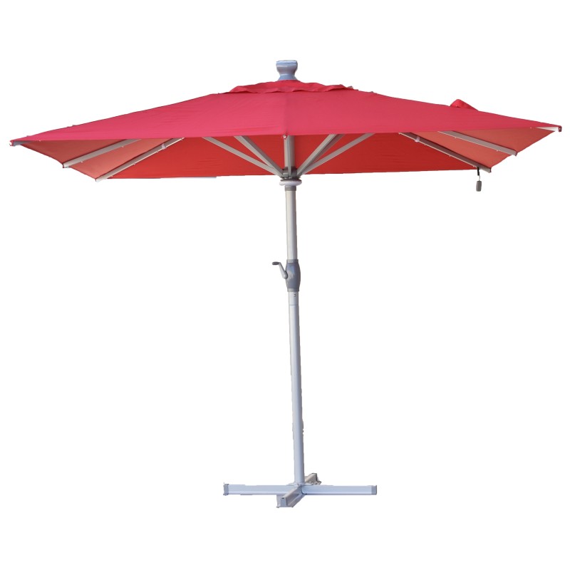Επαγγελματική ομπρέλα δαπέδου τετράγωνη αλουμινίου 300x300cm βαρέως τύπου με Led φωτισμό και αυτόματο άνοιγμα από τηλεχειριστήριο σε χρώμα κόκκινο