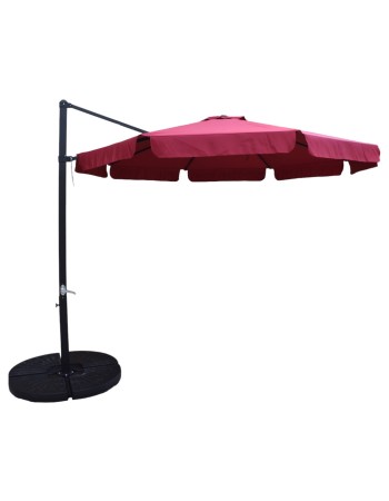 Επαγγελματική ομπρέλα αλουμινίου πλαϊνού ιστού με διάμετρο 300cm και βολάν σε κόκκινο