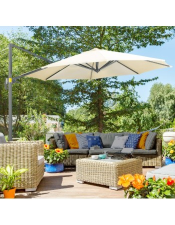 Επαγγελματική Ομπρέλα Κήπου βαρέος τύπου αλουμινίου με διάμετρο 300m και περιστρεφόμενη βάση σε μπεζ ανοιχτό