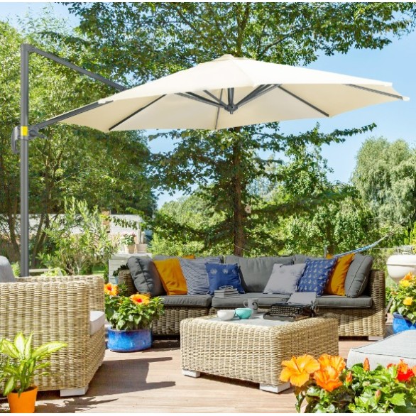 Επαγγελματική Ομπρέλα Κήπου βαρέος τύπου αλουμινίου με διάμετρο 300m και περιστρεφόμενη βάση σε μπεζ ανοιχτό