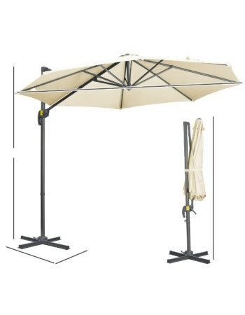 Επαγγελματική Ομπρέλα Κήπου βαρέος τύπου αλουμινίου με διάμετρο 300m και περιστρεφόμενη βάση σε μπεζ ανοιχτό