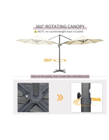 Επαγγελματική Ομπρέλα Κήπου βαρέος τύπου αλουμινίου με διάμετρο 300m και περιστρεφόμενη βάση σε μπεζ ανοιχτό