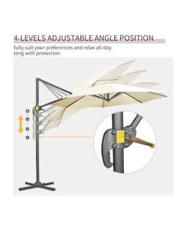Επαγγελματική Ομπρέλα Κήπου βαρέος τύπου αλουμινίου με διάμετρο 300m και περιστρεφόμενη βάση σε μπεζ ανοιχτό
