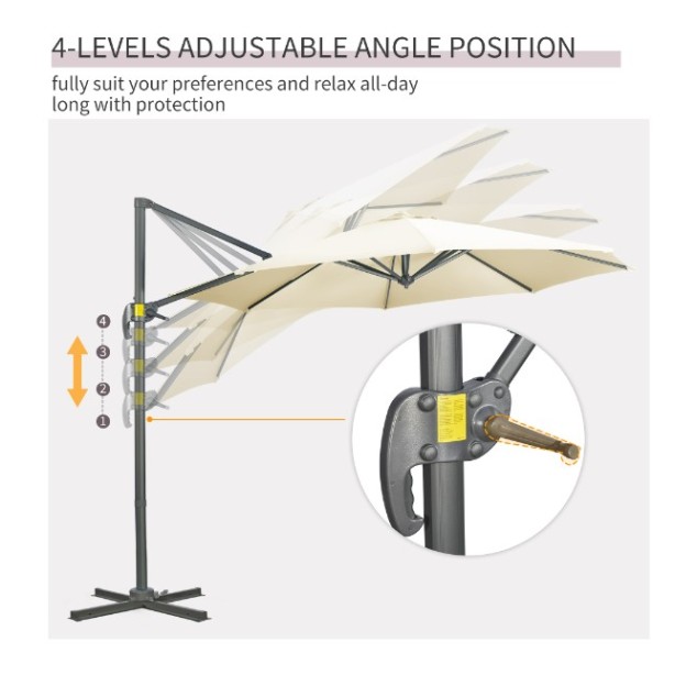 Επαγγελματική Ομπρέλα Κήπου βαρέος τύπου αλουμινίου με διάμετρο 300m και περιστρεφόμενη βάση σε μπεζ ανοιχτό