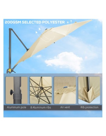 Επαγγελματική Ομπρέλα Κήπου βαρέος τύπου αλουμινίου με διάμετρο 300m και περιστρεφόμενη βάση σε μπεζ ανοιχτό