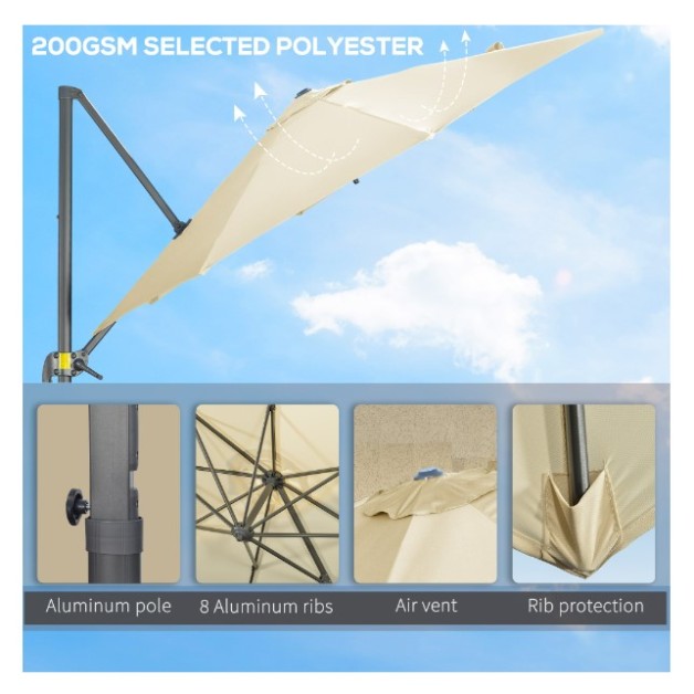 Επαγγελματική Ομπρέλα Κήπου βαρέος τύπου αλουμινίου με διάμετρο 300m και περιστρεφόμενη βάση σε μπεζ ανοιχτό