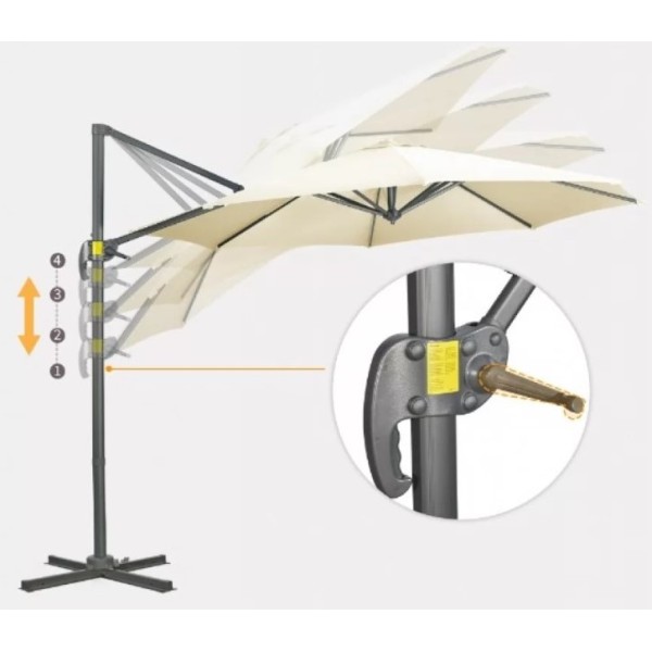 Επαγγελματική Ομπρέλα Κήπου βαρέος τύπου αλουμινίου με διάμετρο 300m και περιστρεφόμενη βάση σε εκρού