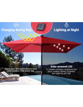 Επαγγελματική ομπρέλα δαπέδου τετράγωνη αλουμινίου 300x300cm βαρέως τύπου με Led φωτισμό και αυτόματο άνοιγμα από τηλεχειριστήριο σε χρώμα κόκκινο