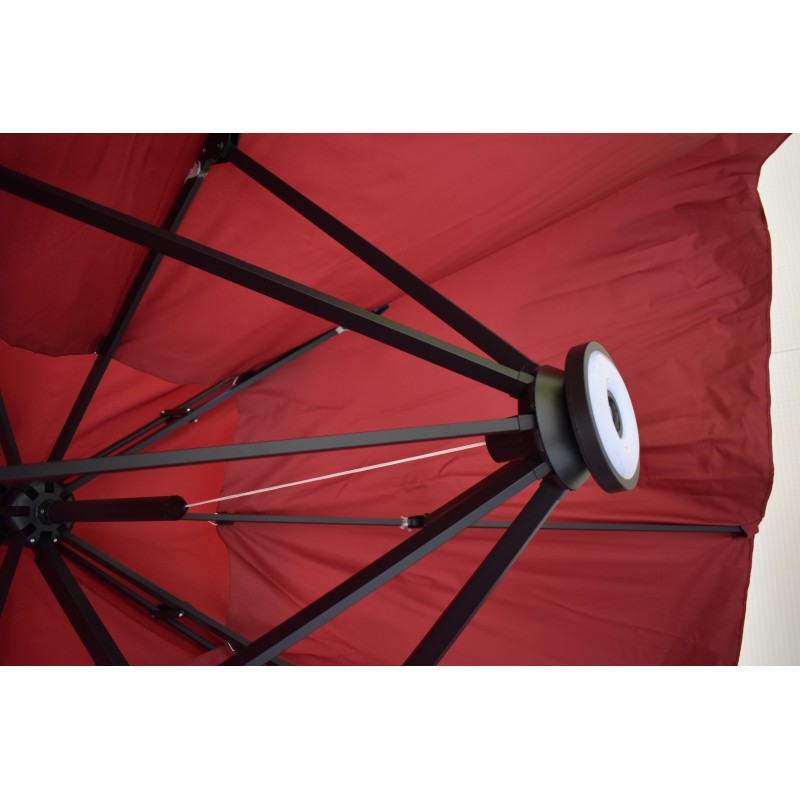 Επαγγελματική ομπρέλα δαπέδου τετράγωνη αλουμινίου 300x300cm βαρέως τύπου με Led φωτισμό σε χρώμα κόκκινο