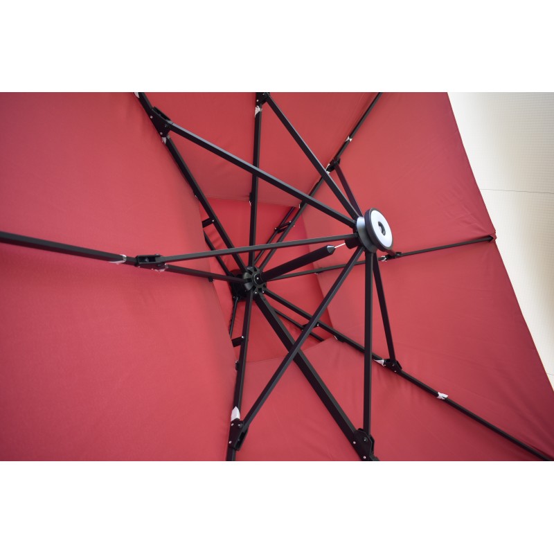 Επαγγελματική ομπρέλα δαπέδου τετράγωνη αλουμινίου 300x300cm βαρέως τύπου με Led φωτισμό σε χρώμα κόκκινο