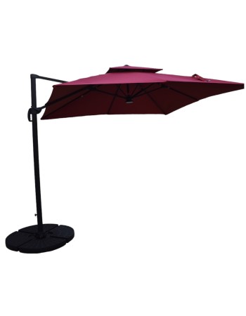 Επαγγελματική ομπρέλα δαπέδου τετράγωνη αλουμινίου 300x300cm βαρέως τύπου με Led φωτισμό σε χρώμα κόκκινο