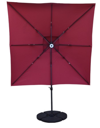 Επαγγελματική ομπρέλα δαπέδου τετράγωνη αλουμινίου 300x300cm βαρέως τύπου με Led φωτισμό σε χρώμα κόκκινο