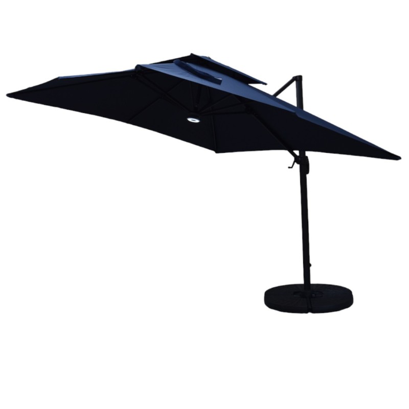 Επαγγελματική ομπρέλα δαπέδου τετράγωνη αλουμινίου 300x300cm βαρέως τύπου με Led φωτισμό σε χρώμα μπλε