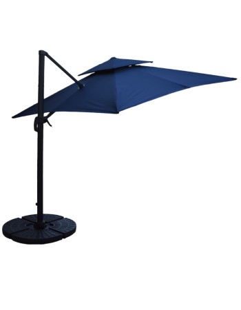 Επαγγελματική ομπρέλα δαπέδου τετράγωνη αλουμινίου 300x300cm βαρέως τύπου με Led φωτισμό σε χρώμα μπλε