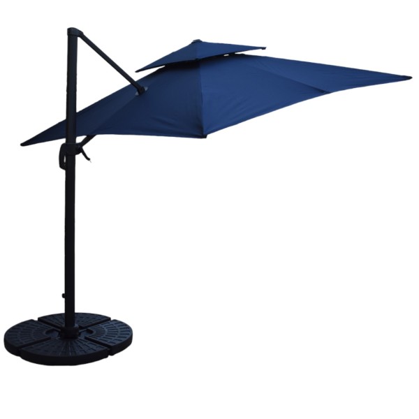 Επαγγελματική ομπρέλα δαπέδου τετράγωνη αλουμινίου 300x300cm βαρέως τύπου με Led φωτισμό σε χρώμα μπλε