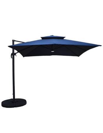 Επαγγελματική ομπρέλα δαπέδου τετράγωνη αλουμινίου 300x300cm βαρέως τύπου με Led φωτισμό σε χρώμα μπλε