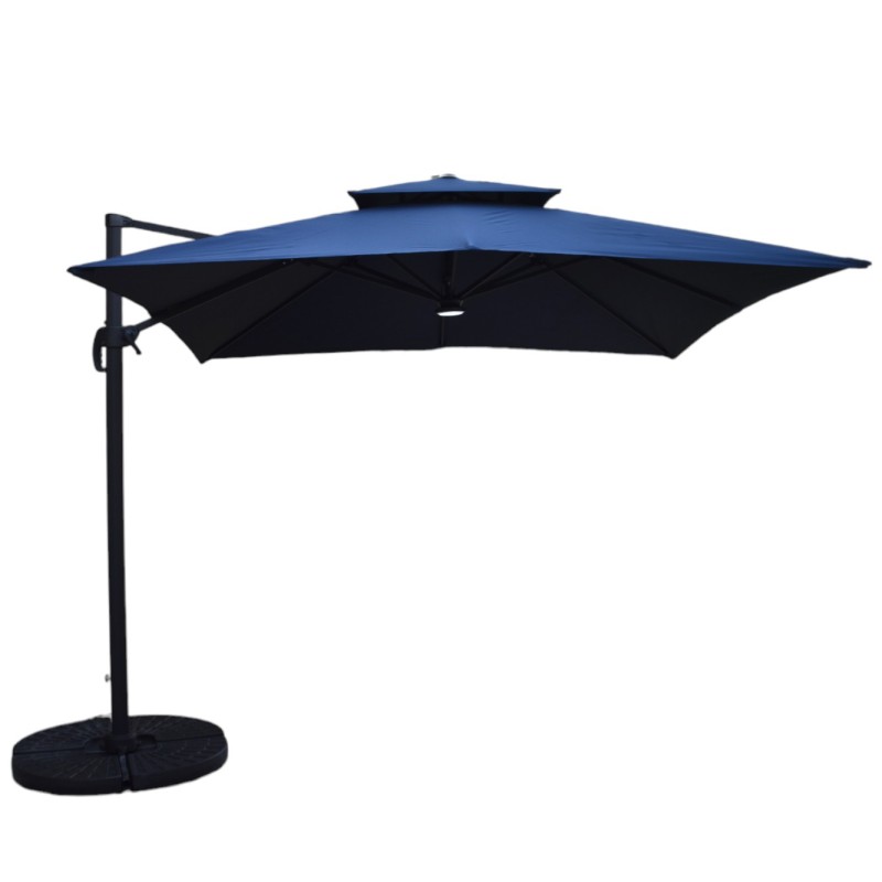 Επαγγελματική ομπρέλα δαπέδου τετράγωνη αλουμινίου 300x300cm βαρέως τύπου με Led φωτισμό σε χρώμα μπλε