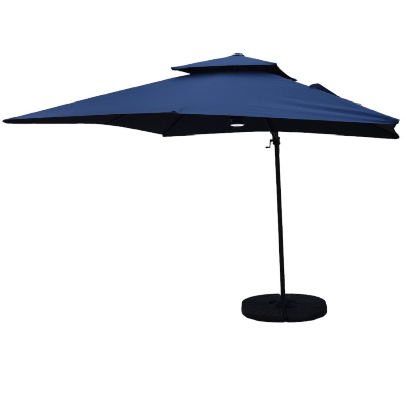 Επαγγελματική ομπρέλα δαπέδου τετράγωνη αλουμινίου 300x300cm βαρέως τύπου με Led φωτισμό σε χρώμα μπλε