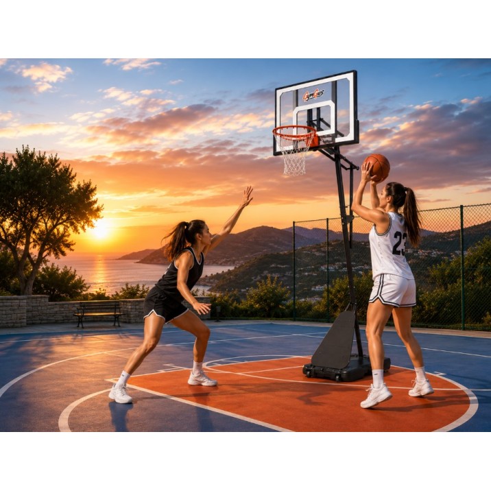 Μπασκέτα GymGus 018X με βάση και ρυθμιζόμενο ύψος στεφάνης από 108 έως 305 εκατοστά
