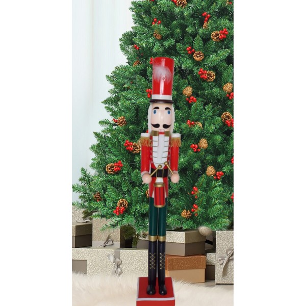 Μεγάλος Ξύλινος κόκκινος Καρυοθραύστης με τύμπανο ύψους 120cm