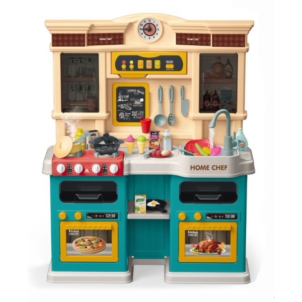 Πλαστική παιδική κουζίνα παιδικό παιχνίδι μίμησης 85 τεμαχίων με αξεσουάρ, ήχο, φως και βρύση με νερό σε γαλάζιο