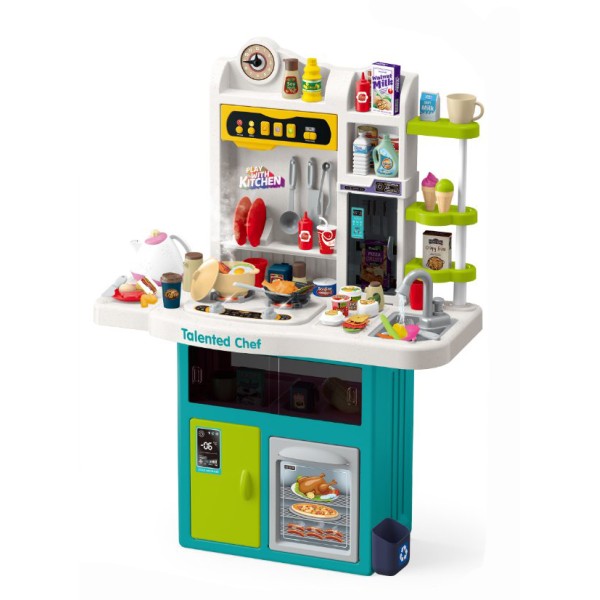 Πλαστική παιδική κουζίνα παιδικό παιχνίδι μίμησης 110 τεμαχίων με αξεσουάρ, ήχο, φως και βρύση με νερό σε γαλάζιο