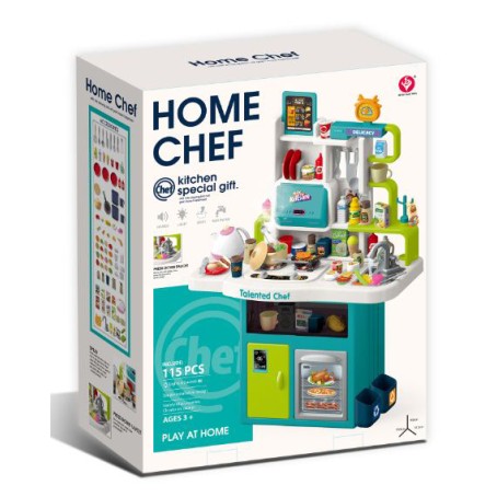 Kid educational game plastic kitchen 115 pieces with accessories sounds water function spary and lights Kid educational game plastic kitchen 115 pieces with accessories sounds water function spary and lights