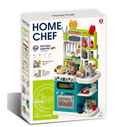 Πλαστική παιδική κουζίνα παιδικό παιχνίδι μίμησης 95 τεμαχίων με αξεσουάρ, ήχο, φως και βρύση με νερό σε γαλάζιο