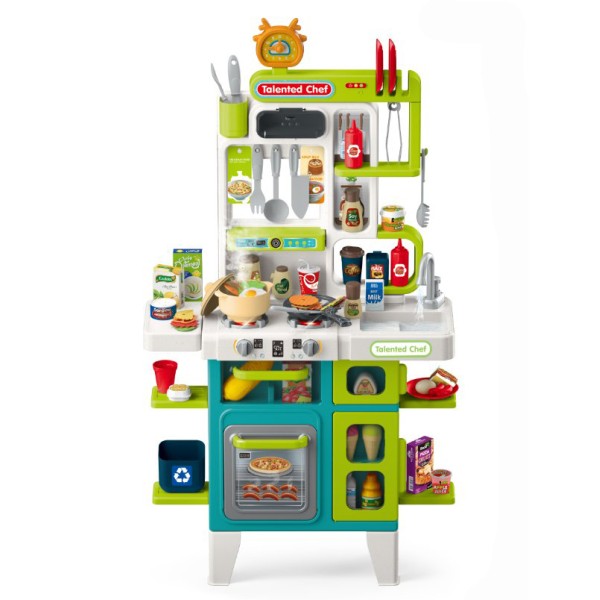 Πλαστική παιδική κουζίνα παιδικό παιχνίδι μίμησης 105 τεμαχίων με αξεσουάρ, ήχο, φως και βρύση με νερό σε γαλάζιο