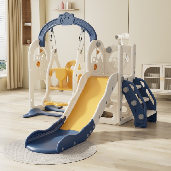 Πλαστική παιδική χαρά κο΄ύνια τσουλήθρα Βαρκούλα με τηλεσκόπιο και μπασκέτα σε μπλε