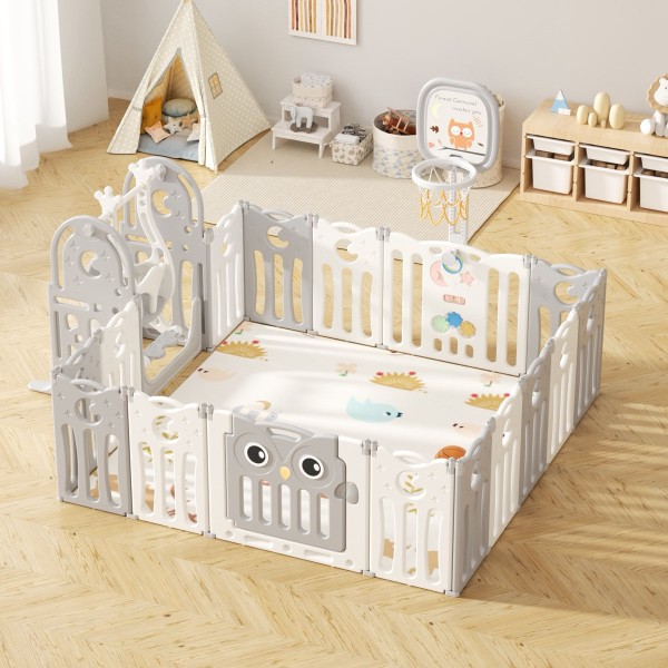 Πλαστικός παιδικός φράχτης σετ με κούνια και μπασκε΄τα Κουκουβάγια 179x143 σε Γκρι Πλαστικός παιδικός φράχτης σετ με κούνια και μπασκε΄τα Κουκουβάγια 179x143 σε Γκρι