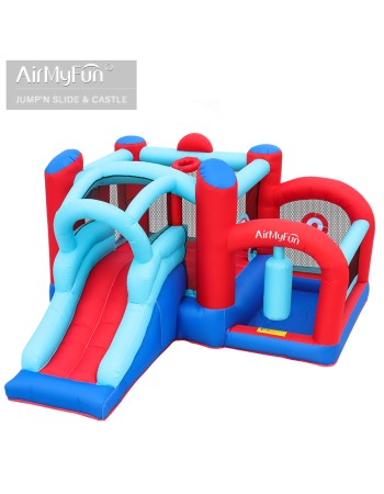 Φουσκωτό Τραμπολίνο Fun Arena με Τσουλήθρα, Μπασκέτα & Παιχνίδια Στόχου 378×295×205 cm