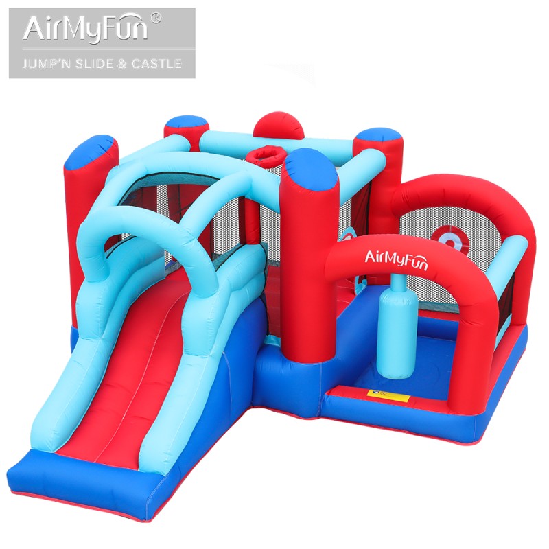 Φουσκωτό Τραμπολίνο Fun Arena με Τσουλήθρα, Μπασκέτα & Παιχνίδια Στόχου 378×295×205 cm