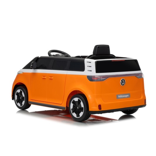 Ηλεκτροκίνητο παιδικό αυτοκίνητο Licensed Volkswagen ID BUZZ 12V με δερμάτινο κάθισμα και ελαστικά τύπου αυτοκινήτου πορτοκαλί