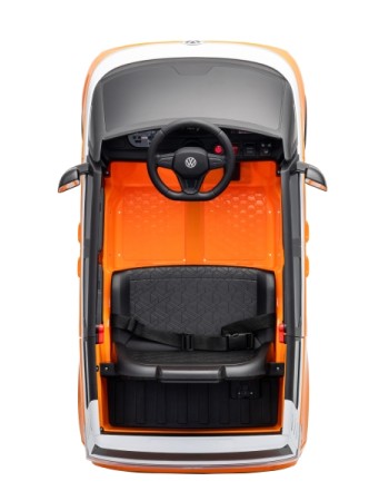 Ηλεκτροκίνητο παιδικό αυτοκίνητο Licensed Volkswagen ID BUZZ 12V με δερμάτινο κάθισμα και ελαστικά τύπου αυτοκινήτου πορτοκαλί