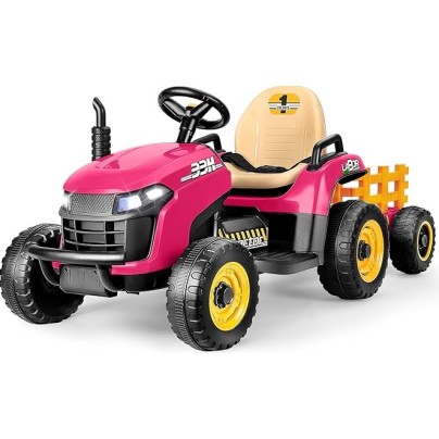 Ηλεκτροκίνητο παιδικό τρακτέρ με τρέιλερ 24V ηλικίας 3-8 ετών ροζ