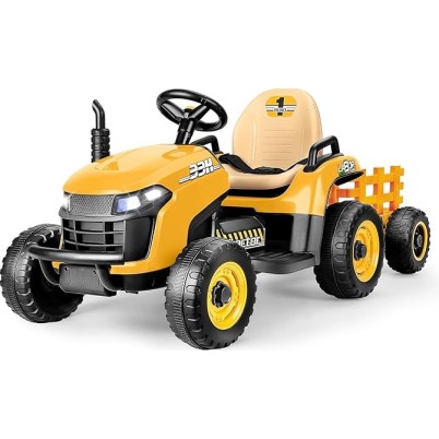 Ηλεκτροκίνητο παιδικό τρακτέρ με τρέιλερ 24V ηλικίας 3-8 ετών κίτρινο
