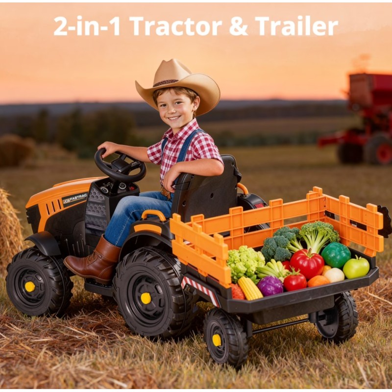 Ηλεκτροκίνητο παιδικό τρακτέρ με τρέιλερ Licensed JCB 12V ηλικίας 3-8 ετών
