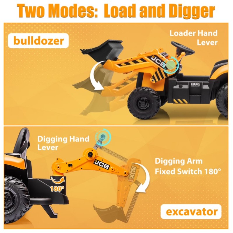 Ηλεκτροκίνητη παιδική μπουλντόζα - εκσκαφέας Licensed JCB 12V ηλικίας 3-7 ετών