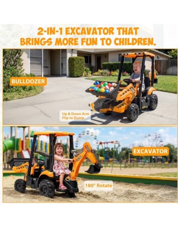 Ηλεκτροκίνητη παιδική μπουλντόζα - εκσκαφέας με καμπίνα Licensed JCB 12V ηλικίας 3-7 ετών