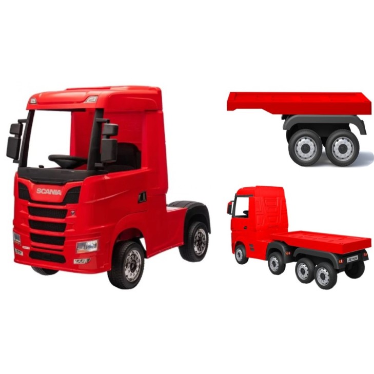 Ηλεκτροκίνητο Παιδικό Φορτηγό Licensed Scania R series 12V με Δερμάτινο Κάθισμα Λάστιχα Τύπου Αυτοκινήτου με τρέιλερ κόκκινο