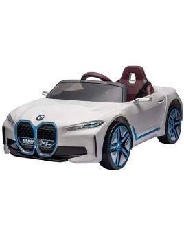 Ηλεκτροκίνητο παιδικό αυτοκίνητο Licensed BMW I4 12V με δερμάτινα καθίσματα και ελαστικά αυτοκινήτου λευκό