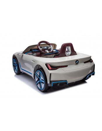 Ηλεκτροκίνητο παιδικό αυτοκίνητο Licensed BMW I4 12V με δερμάτινα καθίσματα και ελαστικά αυτοκινήτου λευκό
