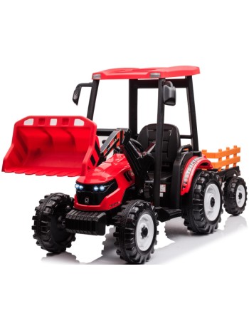 Ηλεκτροκίνητο παιδικό τρακτέρ 24v με οροφή τρέιλερ και χειροκίνητο εκσκαφέα σε κόκκινο