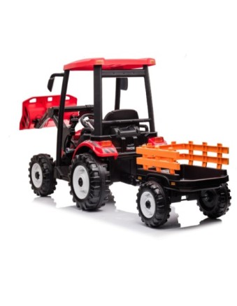 Ηλεκτροκίνητο παιδικό τρακτέρ 24v με οροφή τρέιλερ και χειροκίνητο εκσκαφέα σε κόκκινο
