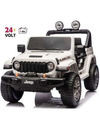 Ηλεκτροκίνητο Παιδικό Αυτοκίνητο Licensed Wrangler Rubicon Διθέσιο 24v λευκό με δερμάτινα καθίσματα και ελαστικά τύπου αυτοκινήτου
