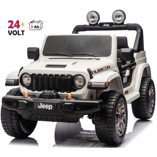 Ηλεκτροκίνητο Παιδικό Αυτοκίνητο Licensed Wrangler Rubicon Διθέσιο 24v λευκό με δερμάτινα καθίσματα και ελαστικά τύπου αυτοκινήτου