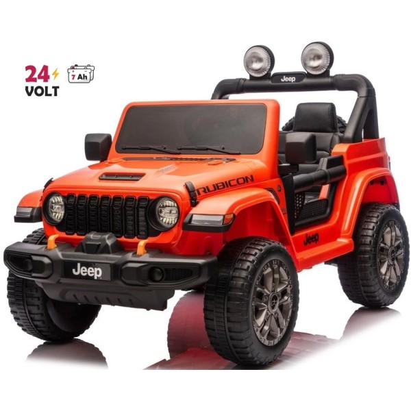Ηλεκτροκίνητο Παιδικό Αυτοκίνητο Licensed Wrangler Rubicon Διθέσιο 24v πορτοκαλί με δερμάτινα καθίσματα και ελαστικά τύπου αυτοκινήτου