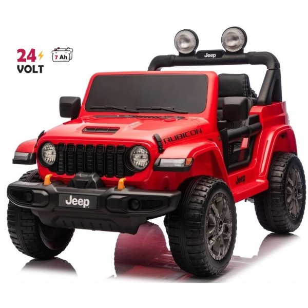 Ηλεκτροκίνητο Παιδικό Αυτοκίνητο Licensed Wrangler Rubicon Διθέσιο 24v κόκκινο με δερμάτινα καθίσματα και ελαστικά τύπου αυτοκινήτου