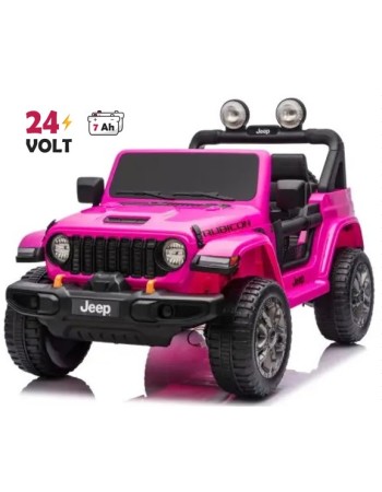 Ηλεκτροκίνητο Παιδικό Αυτοκίνητο Licensed Wrangler Rubicon Διθέσιο 24v ροζ με δερμάτινα καθίσματα και ελαστικά τύπου αυτοκινήτου